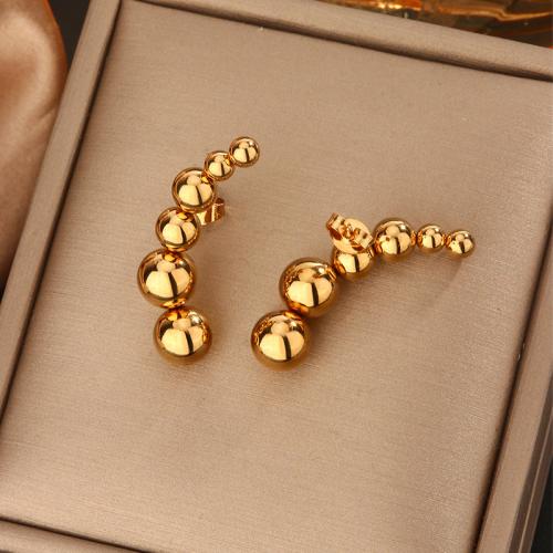 Stainless Steel Stud Earrings 304 Stainless Steel plated & for woman golden Sold By Pair