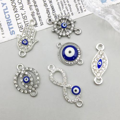 Evil Eye Connector Zinc Alloy plated DIY & evil eye pattern & micro pave cubic zirconia & 1/1 loop Sold By Bag