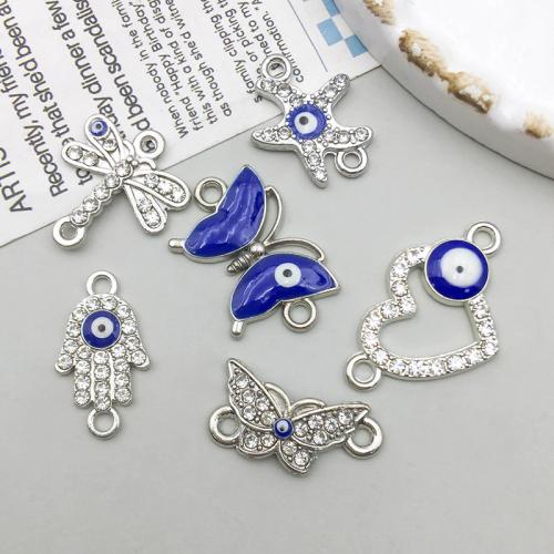 Evil Eye Connector Zinc Alloy plated DIY & evil eye pattern & enamel & with rhinestone & 1/1 loop Sold By Bag