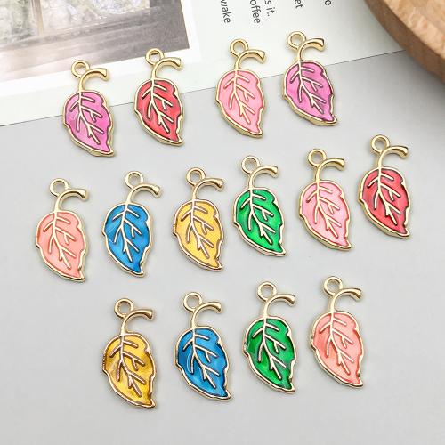 Zinc Alloy émail Pendants, alliage de zinc, feuille, Placage de couleur d'or, DIY, plus de couleurs à choisir, 12x20mm, 100PC/sac, Vendu par sac