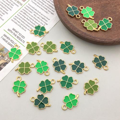 Zinc Alloy Enamel Pendants Four Leaf Clover gold color plated DIY Sold By Bag