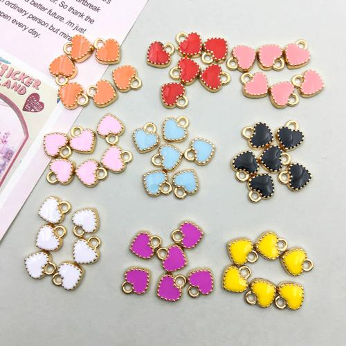 Zinc Alloy émail Pendants, alliage de zinc, coeur, Placage de couleur d'or, DIY, plus de couleurs à choisir, 8x9mm, 100PC/sac, Vendu par sac