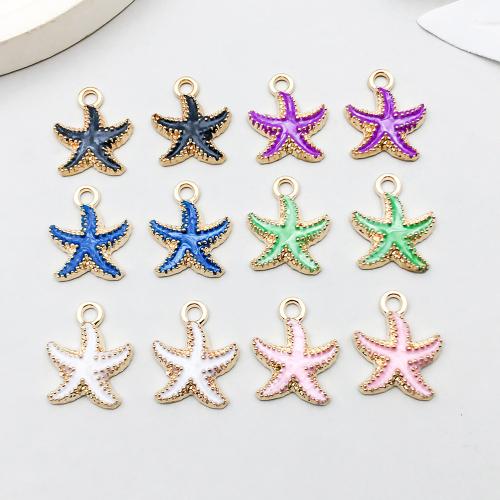 Zinc Alloy Enamel Pendants Starfish gold color plated DIY Sold By Bag