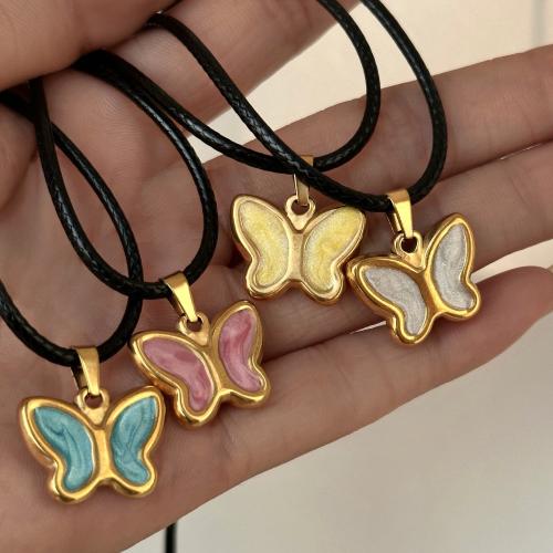 Titanium Steel Necklace Butterfly Vacuum Ion Plating for woman & enamel Sold By PC