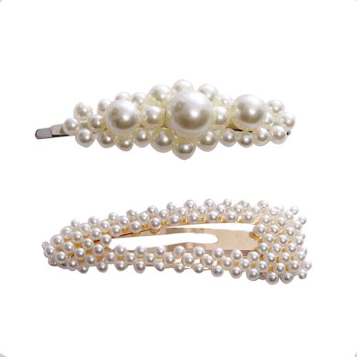 Plastic Pearl Hair Clip with Zinc Alloy & for woman hair clip length 80-120mm Sold By Set