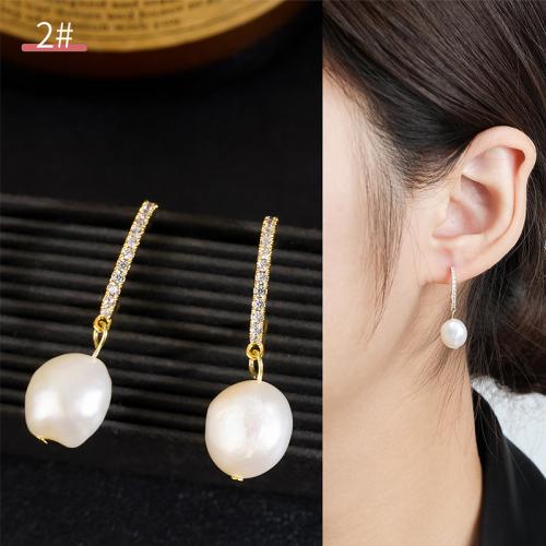 Messing Drop Earring, med Plastic Pearl, forgyldt, forskellige stilarter for valg & for kvinde & emalje & med rhinestone, earring length 10-50mm, Solgt af par