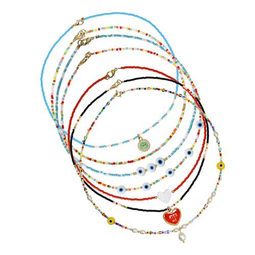 Seedbead collier, avec coquille & chalumeau & verre & alliage de zinc, fait à la main, styles différents pour le choix & pour femme, Vendu par PC