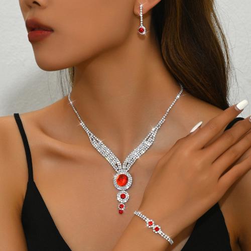 Rhinestone Jewelry Set with Zinc Alloy plated & for woman Sold By Set