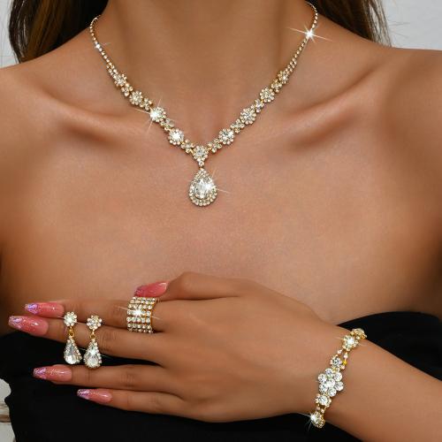 Rhinestone Jewelry Set with Zinc Alloy plated & for woman Sold By Set