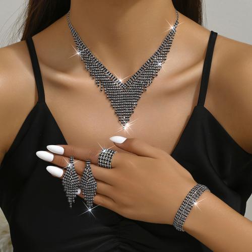 Rhinestone Jewelry Set with Zinc Alloy plated & for woman Sold By Set