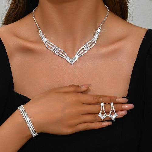 Rhinestone Jewelry Set with Zinc Alloy Geometrical Pattern plated & for woman Sold By Set