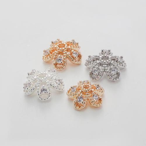 Brass Bead Cap Flower plated & micro pave cubic zirconia & for woman nickel lead & cadmium free Sold By PC