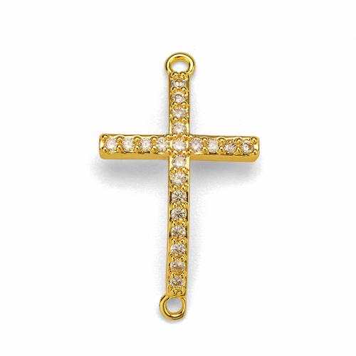 Cubic Zirconia Micro Pave Brass Connector gold color plated DIY & micro pave cubic zirconia & 1/1 loop nickel lead & cadmium free Sold By PC