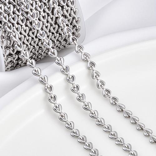 Rozsdamentes acélból készült ékszerek Chain, 304 rozsdamentes acél, Szív, ezüst színű bevonattal, DIY, 4mm, Hossz 1 m