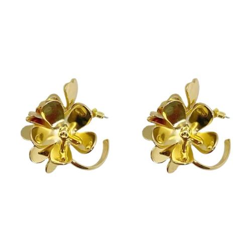 Brass Stud Earring Flower gold color plated fashion jewelry golden nickel lead & cadmium free Sold By Pair