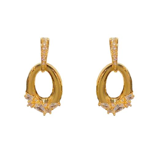 Brass Drop Earring gold color plated fashion jewelry & with rhinestone golden nickel lead & cadmium free Sold By Pair