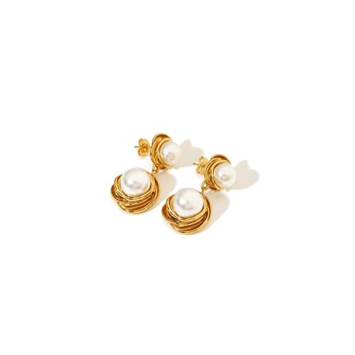 Roestvrij staal Stud Earrings, 304 roestvrij staal, met Plastic Pearl, 18K verguld, mode sieraden & voor vrouw, Verkocht door pair