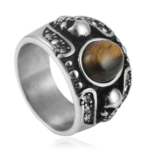 Bague en acier inoxydable, Acier inoxydable 304, avec Pierre naturelle, poli, différents matériaux pour le choix & normes différentes pour le choix & pour homme, couleur originale, wide:17.5mm, Vendu par PC