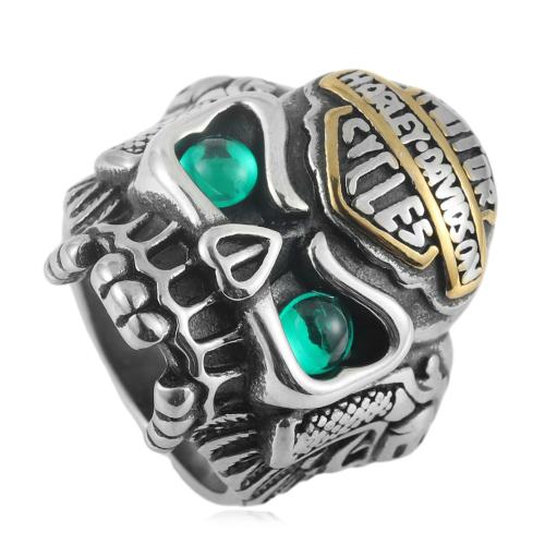 Anillo de dedo del acero inoxidable del Zirconia cúbico, acero inoxidable 316, con cúbica circonia, Calavera, pulido, Joyería & diverso tamaño para la opción & para hombre, más colores para la opción, Vendido por UD