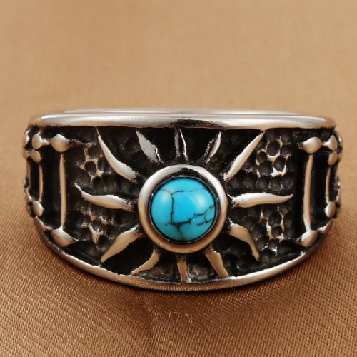 Stainless Steel Finger Ring 316 Stainless Steel with Turquoise polished  & for man Sold By PC