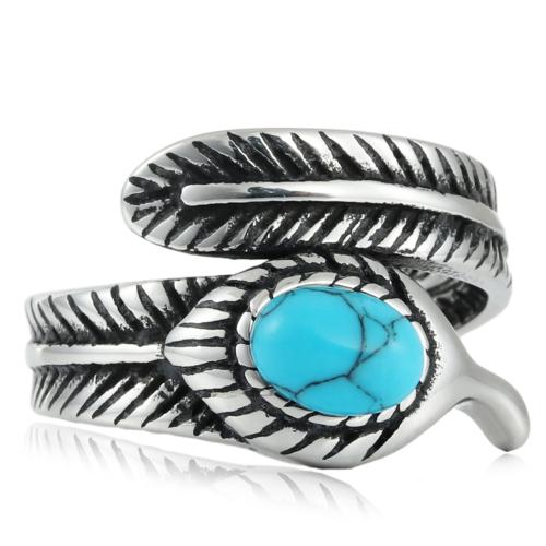 Stainless Steel Finger Ring 316 Stainless Steel with Turquoise Feather polished  & for man original color Sold By PC