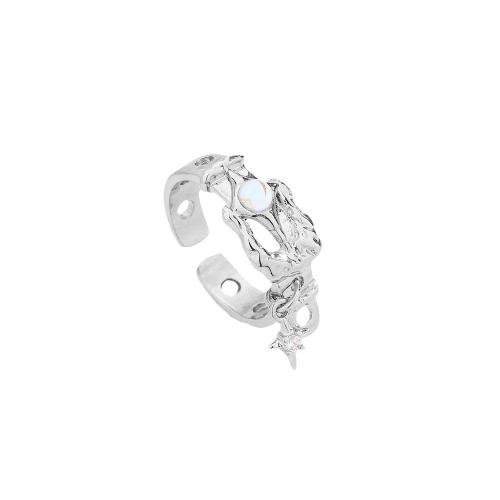 Cubique anneau en laiton Circonia Micro Pave, avec Moonstone, Placage, pavé de micro zircon & pour femme, couleur platine, Vendu par PC