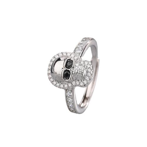 Kubisk Circonia Micro bane messing Ring, Skull, forgyldt, Micro Pave cubic zirconia & for kvinde, platin farve, Solgt af PC