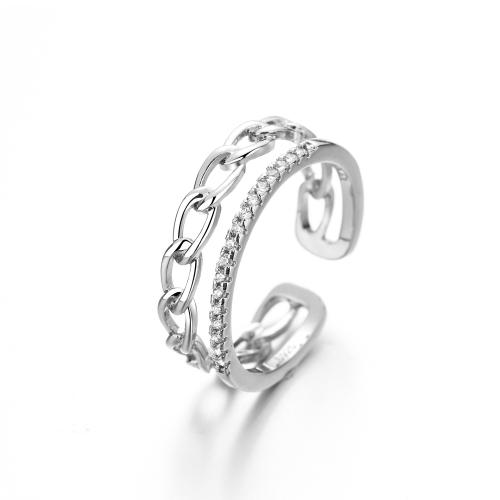 Cubique anneau en laiton Circonia Micro Pave, Placage, pavé de micro zircon & pour femme, couleur platine, Vendu par PC