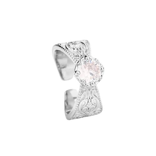 Cubique anneau en laiton Circonia Micro Pave, Placage, pavé de micro zircon & pour femme, couleur platine, Vendu par PC