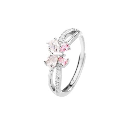 Cubic Zirconia Micro Pave Brass Ring Butterfly plated micro pave cubic zirconia & for woman platinum color Sold By PC