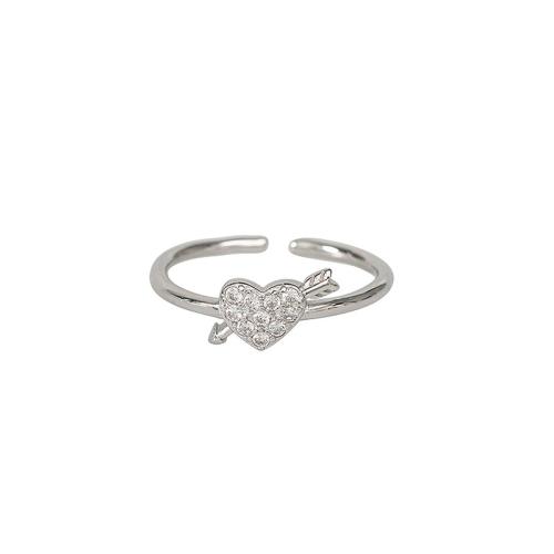 Cubic Zirconia Micro Pave Brass Ring Heart plated micro pave cubic zirconia & for woman platinum color Sold By PC