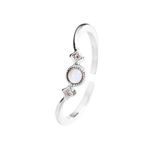 Cubique anneau en laiton Circonia Micro Pave, avec Moonstone, Placage, pavé de micro zircon & pour femme, couleur platine, Vendu par PC