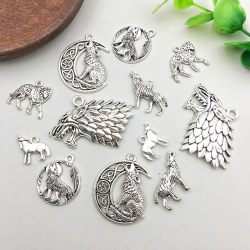 Zinc Alloy Animal Pendler, Wolf, forgyldt, du kan DIY & forskellige stilarter for valg, flere farver til valg, 100pc'er/Bag, Solgt af Bag