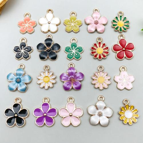 Zink legering emalje vedhæng, Zinc Alloy, Flower, forgyldt, du kan DIY, flere farver til valg, 100pc'er/Bag, Solgt af Bag