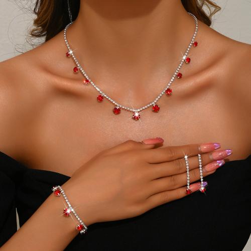 Vještački dijamant Nakit Set, narukvica & naušnica & ogrlica, s Cink Alloy, tri komada & za žene, više boja za izbor, necklace length 16-20inch, bracelet length 6-8inch, Prodano By Set