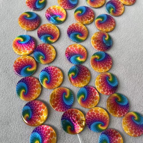 Natural Freshwater Shell Beads Flat Round printing DIY & double-sided multi-colored 20mm Sold By Strand