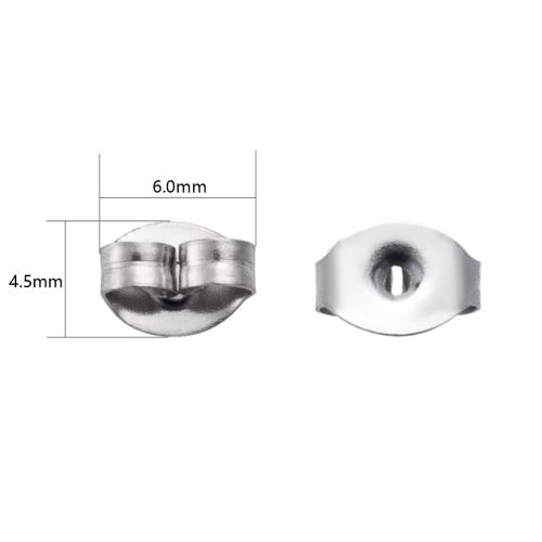 304 roestvrij staal Tension Ear Moer, oorspronkelijke kleur, 6x4.50mm, Gat:Ca 0.7mm, 20000pC's/Lot, Verkocht door Lot