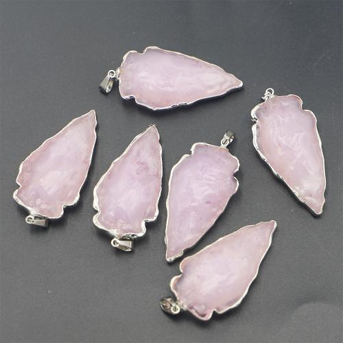 Naturlig Quartz Vedhæng, Rose Quartz, Uregelmæssig, sølvfarvet forgyldt, du kan DIY, lyserød, Size: 40-25u00d725-15u00d715-6mm, Solgt af PC