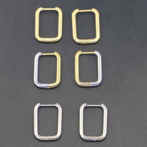 Huggie Anneau d'oreille, Acier inoxydable 304, rectangle, Placage, pour femme, plus de couleurs à choisir, 21x16x3.50mm, Vendu par paire