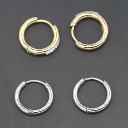 Huggie Hoepel Oorbel, 304 roestvrij staal, Ronde, plated, verschillende stijlen voor de keuze & micro pave zirconia & voor vrouw, meer kleuren voor de keuze, 15mm, Verkocht door pair