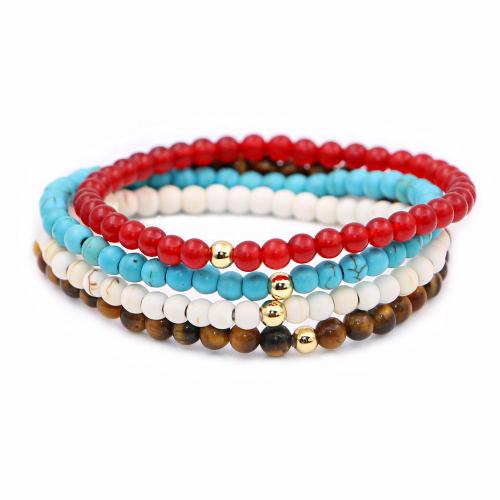 Fashion Turquoise Armbanden, turkoois, met Tiger Eye, 4 stuks & voor vrouw, gemengde kleuren, Verkocht door PC