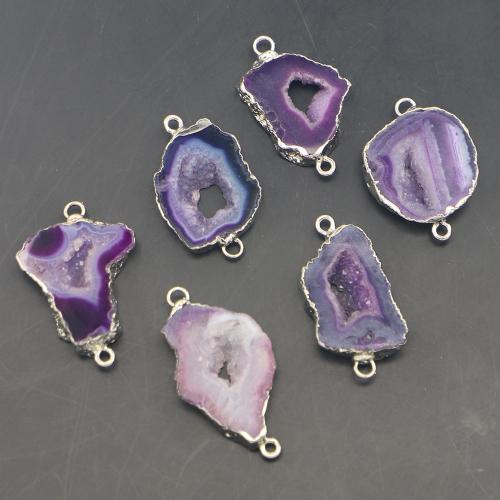 Agate-forbindelse, Purple Agate, Uregelmæssig, guldfarve belagt, du kan DIY & 1/1 løkke, lilla, Size: 45-25mmx15-30mmx4mm, Solgt af PC