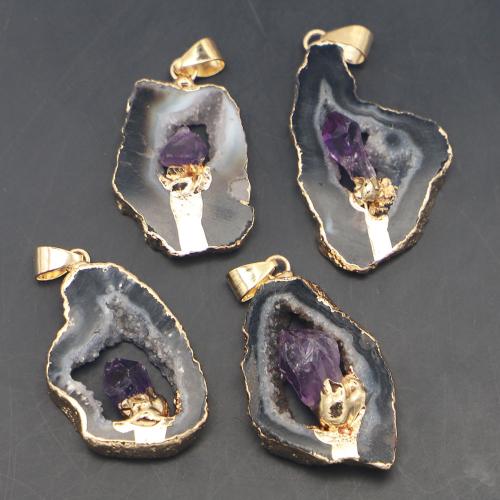 Dubh agate Pendants, Agate Black, le Aimitis, neamhrialta, dath an óir plated, DIY, Size: 40-25u00d725-15u00d715-6mm, Díolta De réir PC