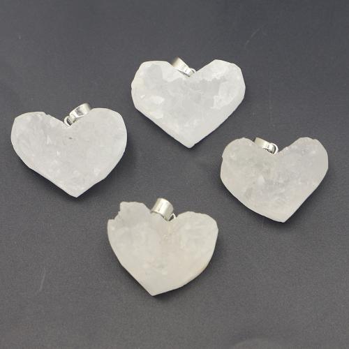 Naturlig Quartz Vedhæng, Clear Quartz, Heart, du kan DIY, hvid, Size: 30-20mmu00d725-15mmu00d715-10mm, Solgt af PC