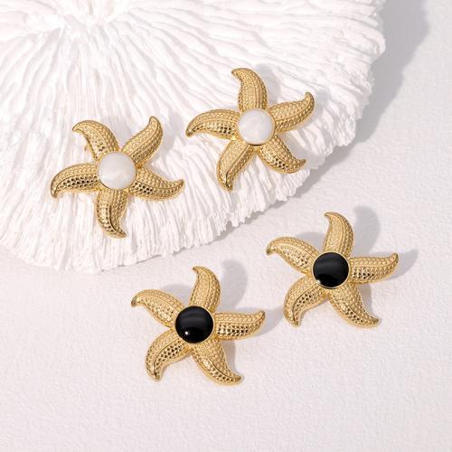 Stainless Steel Stud Earrings 304 Stainless Steel with Acrylic Starfish gold color plated fashion jewelry & for woman Sold By Pair