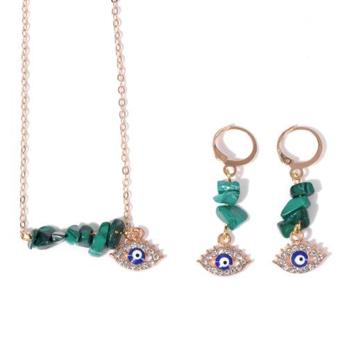 Evil Eye Sieraden Set, oorbel & halsketting, Koper legering, met Natuursteen, handgemaakt, 2 stuks & verschillende materialen voor de keuze & voor vrouw & met strass, Verkocht door Stel