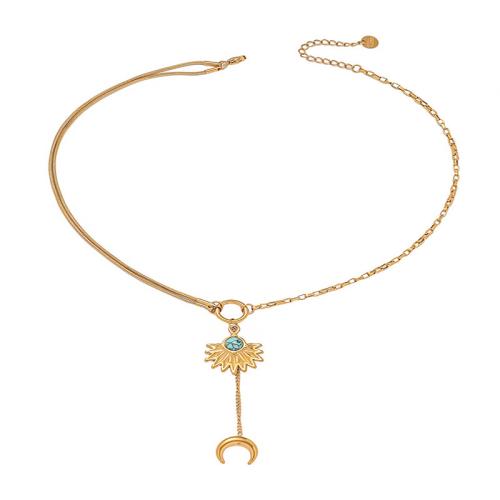 Collana in acciaio inossidabile, 304 acciaio inox, with turchese, with 2.16 Inch extender chain, placcato, gioielli di moda & per la donna, dorato, Lunghezza 15.75 pollice, Venduto da PC