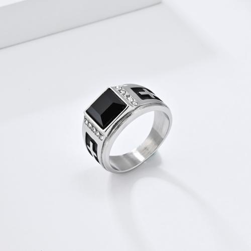 Rhinestone Stainless Steel Finger Ring 304 Stainless Steel polished & for man & with rhinestone Sold By PC