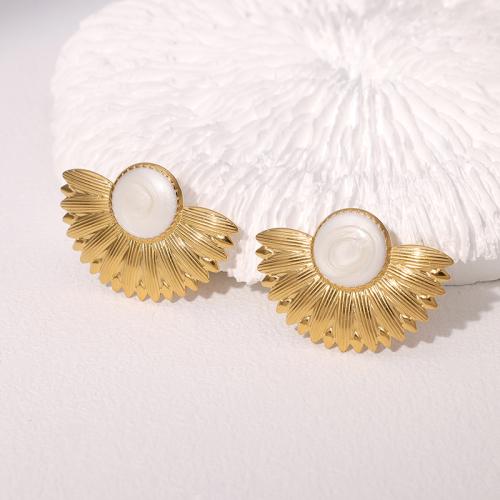 Roestvrij staal Stud Earrings, 304 roestvrij staal, Fan, gold plated, mode sieraden & voor vrouw & glazuur, meer kleuren voor de keuze, Verkocht door pair