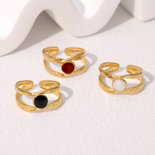 Stainless Steel Finger Ring 304 Stainless Steel gold color plated for woman & enamel & hollow Sold By PC